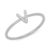 0.04ct 14k White Gold Diamond Lady's Ring - Letter V